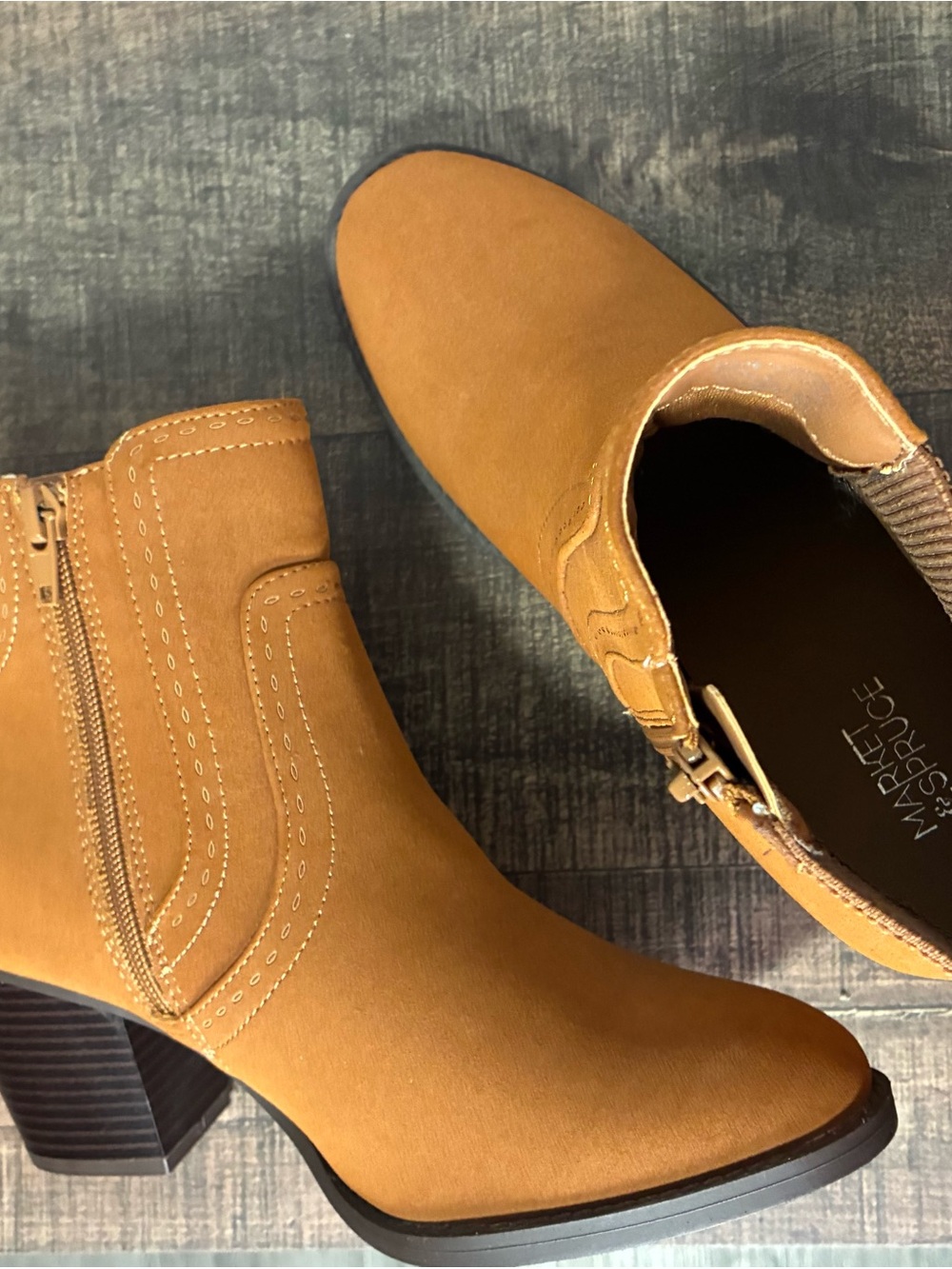 Market & Spruce Cognac Faux Suede Ankle Booties with Block Heel